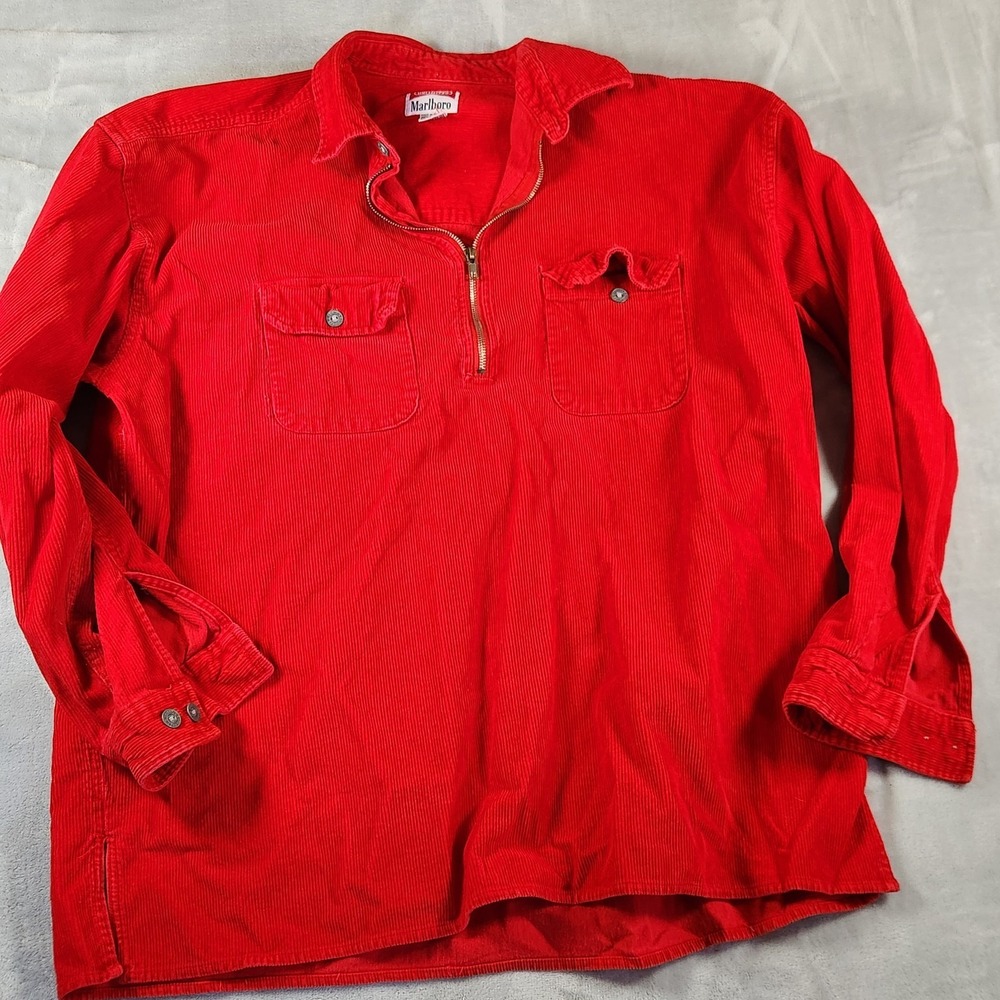 Vintage Marlboro Unlimited Shirt Mens XL Red Corduroy Half Zip Pullover 90s